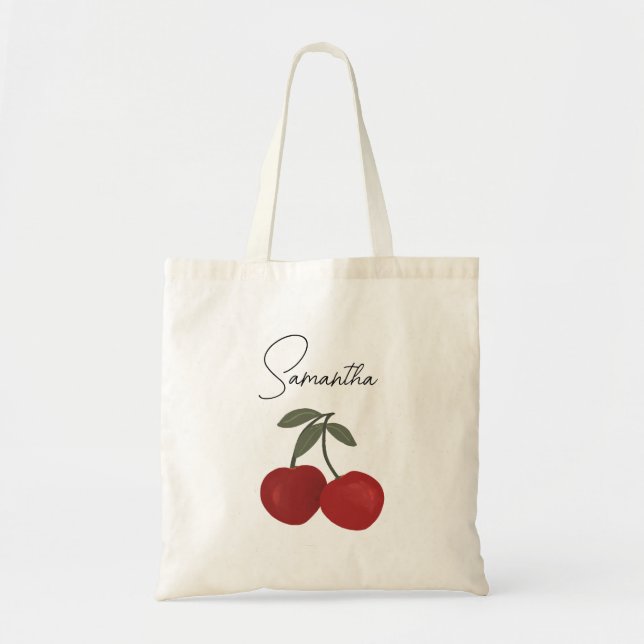 Two Red Cherries Illustration | Cute Fruit Art  Tote Bag (Front)