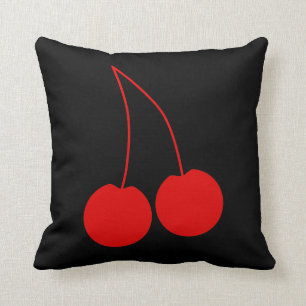Two Red Cherries on Black. Cushion