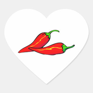 Two Red Chilli Peppers on Side Heart Sticker