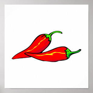 Two Red Chilli Peppers on Side Poster