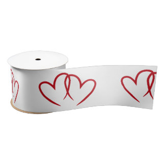 Two red correlated hearts satin ribbon