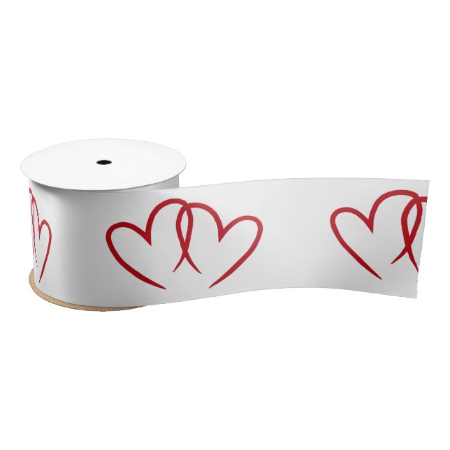 Two red correlated hearts satin ribbon (Spool)