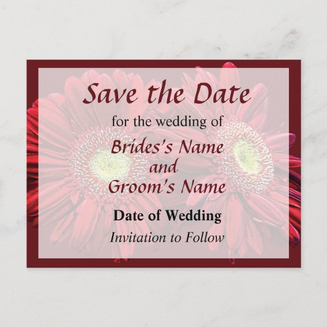 Two Red Daisies Save the Date Announcement Postcard (Front)