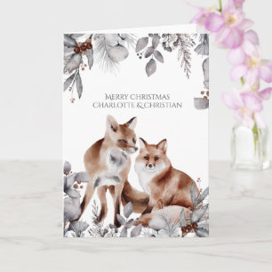 Two Red Foxes Personalised Christmas Card