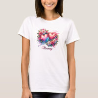 Two red glitter hearts blush roses Mother's day