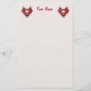 Two Red Gothic Heart of Bones With White Skulls Stationery