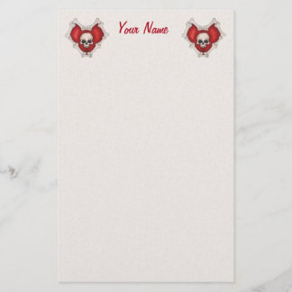 Two Red Gothic Heart of Bones With White Skulls Stationery
