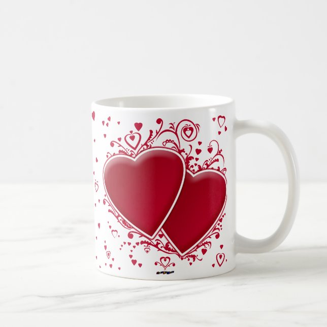 Two Red Hearts For Valentine's Day Coffee Mug (Right)