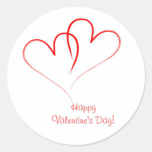 Two red hearts - Happy valentine's day! Classic Round Sticker
