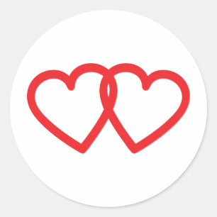 two red hearts icon classic round sticker