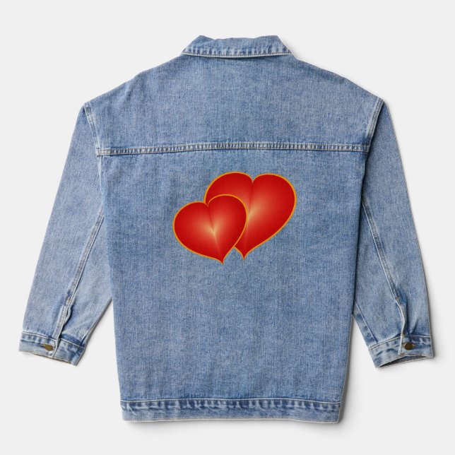 Two Red Hearts, Modern Digital Art Graphic Denim Jacket (Back)