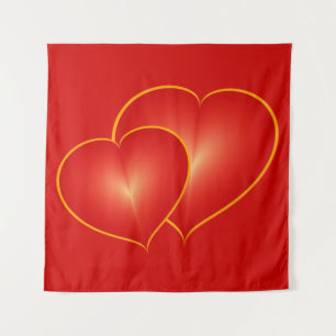 Two Red Hearts, Modern Digital Art Graphic Tapestry