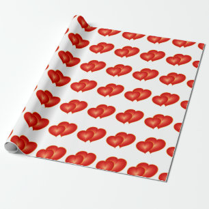 Two Red Hearts, Modern Digital Art Graphic Wrapping Paper