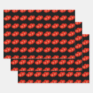 Two Red Hearts, Modern Digital Art Graphic Wrapping Paper Sheet