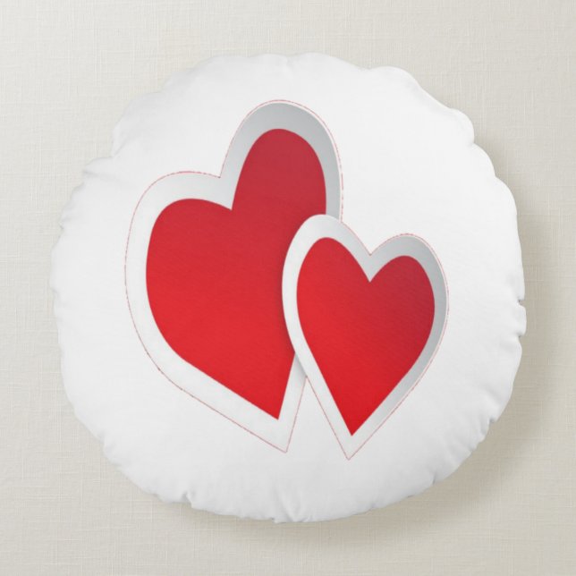 Two Red Hearts Round Cushion (Front)