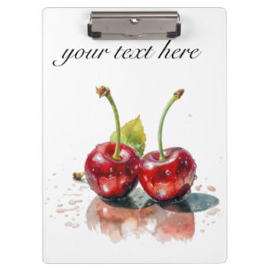 two red juicy cherries, customisable clipboard