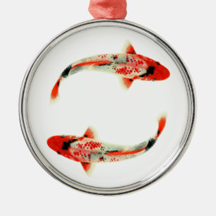 Two Red Koi Metal Tree Decoration