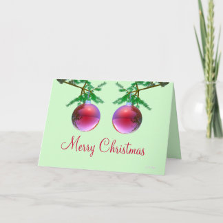 Two Red Merry Christmas Balls Holiday Card