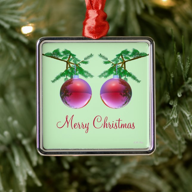Two Red Merry Christmas Balls Metal Tree Decoration (Tree)