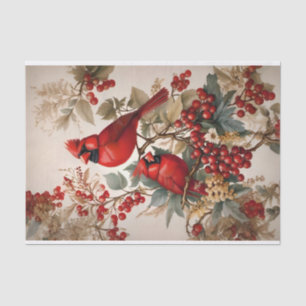 Two Red Northern Cardinal Birds And Berries Tissue Paper