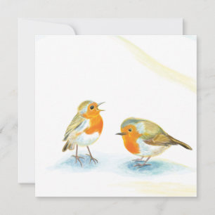 Two Red Robins in Winter Greeting Card
