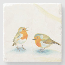 Two Red Robins in Winter