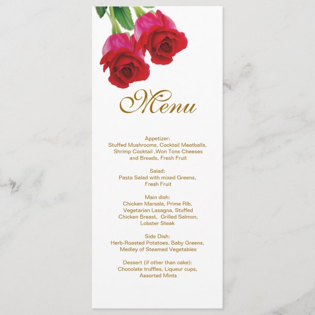 Two red roses Wedding Menu Invitation (Front)
