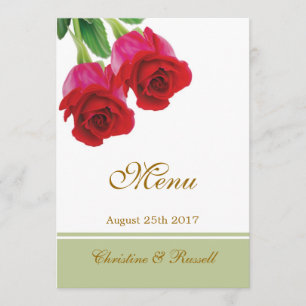 Two red roses Wedding Menu Invitation