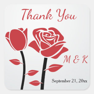 Two red roses Wedding Thank You Square Sticker