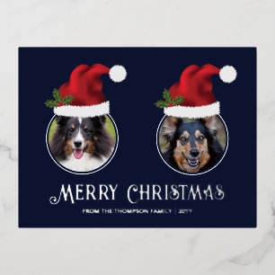 Two Red Santa Hats Custom Photo Template On Blue