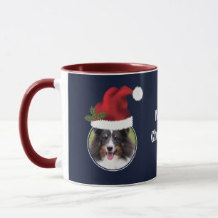 Two Red Santa Hats Custom Photo Templates On Blue Mug