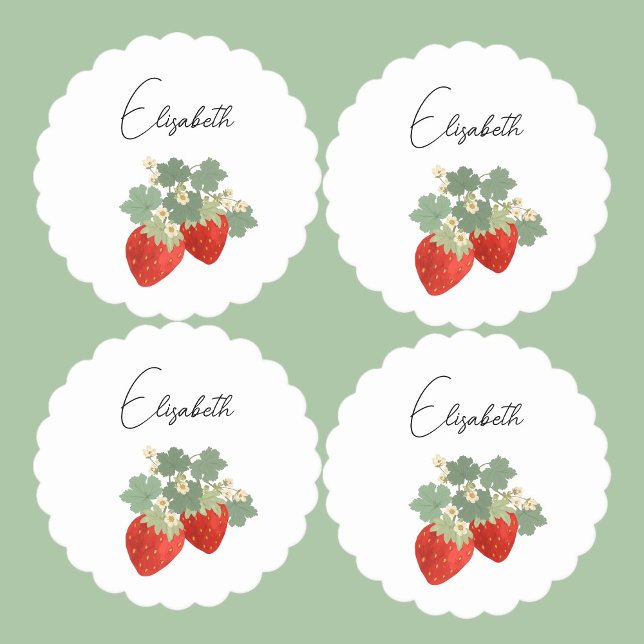 Two Red Strawberries with Leaves & Flowers | Fruit Paper Coaster (Creator Uploaded)