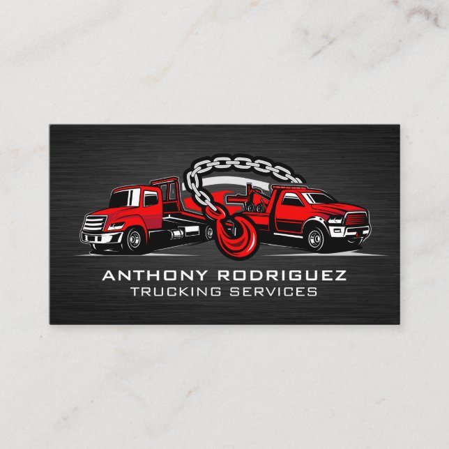 Two Red Towing Trucks Business Card (Front)