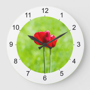Two red tulip flowers large clock
