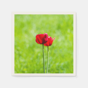 Two red tulip flowers napkin