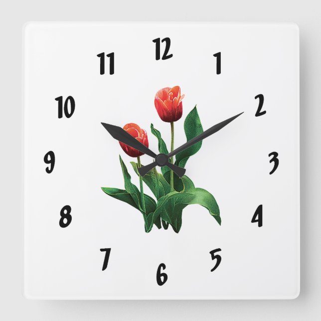 Two Red Tulips Square Wall Clock (Front)