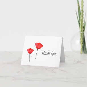 Two Red Watercolor Poppies Thank You Card