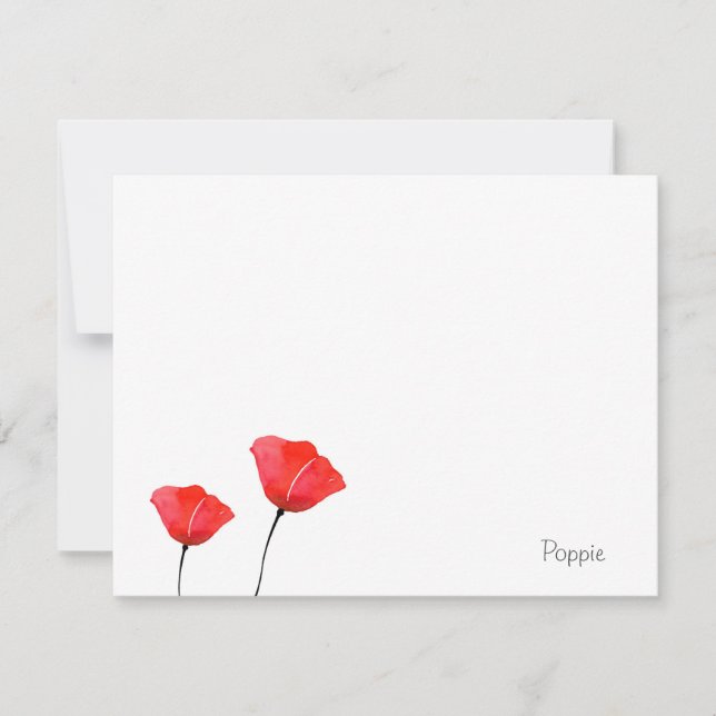 Two Red Watercolor Red Poppies Card (Front)