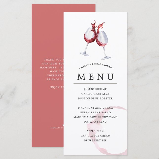 Two Red Wine Style Occassion Celebration Menu (Front/Back)