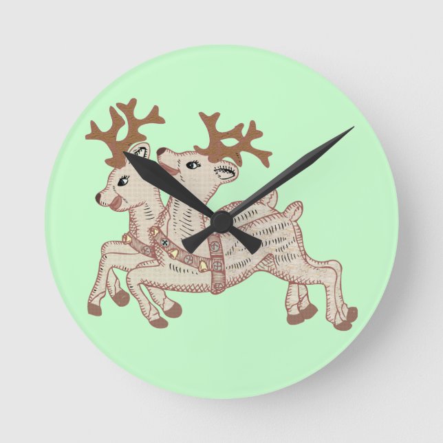 Two Reindeer Round Clock (Front)