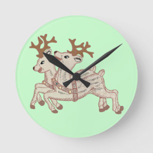 Two Reindeer Round Clock