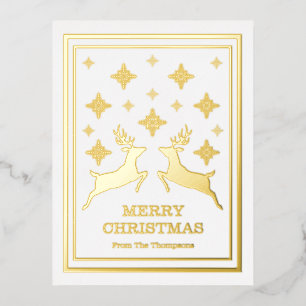 Two Reindeers And Snowflakes Merry Christmas Foil Holiday Postcard