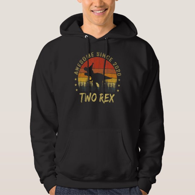 Two Rex 2nd Birthday Rex 2020 Second Dinosaur 2 Ye Hoodie (Front)