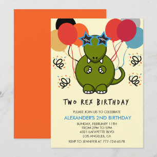 Two rex birthday invitations Cute 2nd dinomite