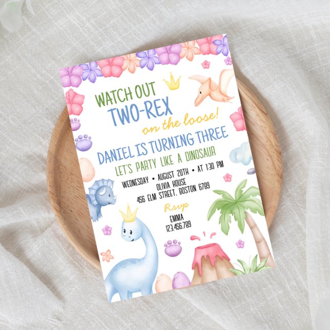 Two-Rex Boy Dinosaur Birthday Invitation (Creator Uploaded)