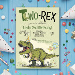 Two-Rex Cute Dinosaur Cartoon 2nd Birthday Party Invitation<br><div class="desc">This cute cartoon T-Rex dinosaur themed 2nd birthday party invitation with punny sayings such as "Two-Rex" and "RSVP to Mama-saurus" is the perfect invite to celebrate your little Dino lover! Easily personalise the front & back side wording. Need to move the text or graphics a bit to fit into the...</div>