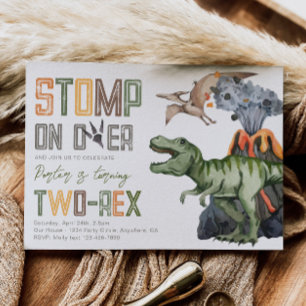 Two-Rex Dino Birthday Invitation
