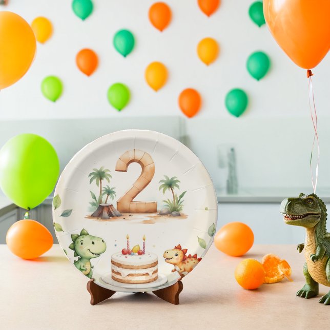 Two-Rex Dinosaur 2nd Birthday Paper Plates  (Creator Uploaded)