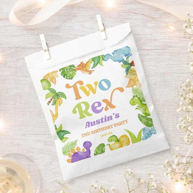 Two Rex Dinosaur 2nd Second Birthday Party Favour Bags (Clipped)