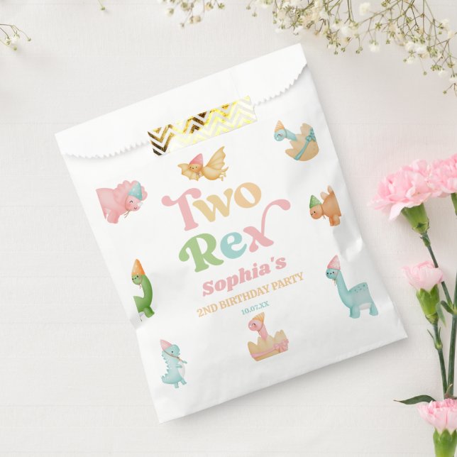 Two Rex Dinosaur 2nd Second Birthday Party Favour Bags (Sealed)